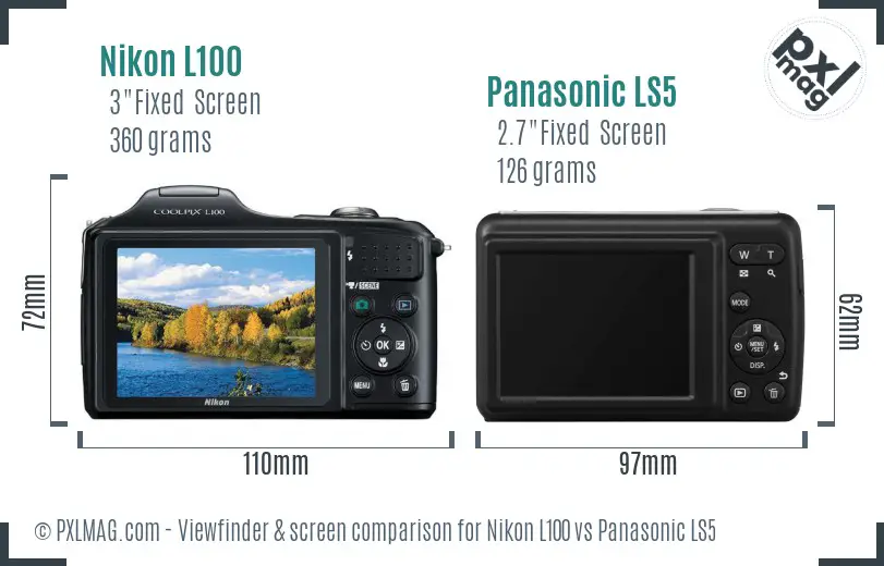 Nikon L100 vs Panasonic LS5 Screen and Viewfinder comparison