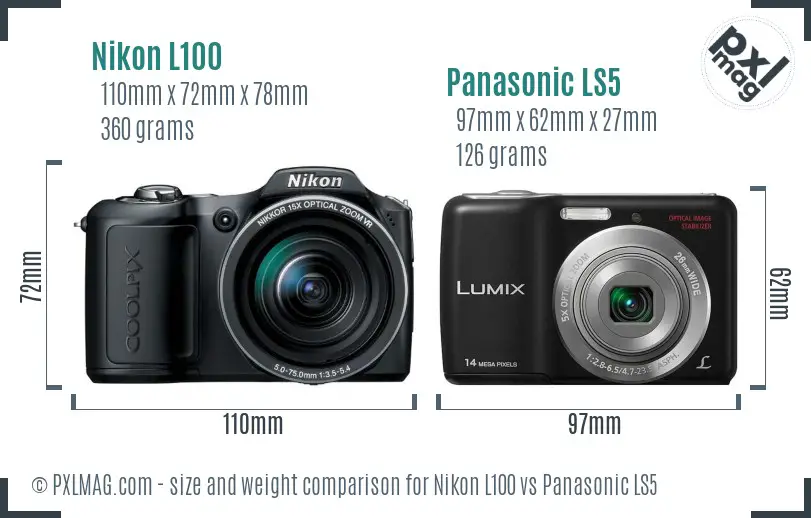 Nikon L100 vs Panasonic LS5 size comparison