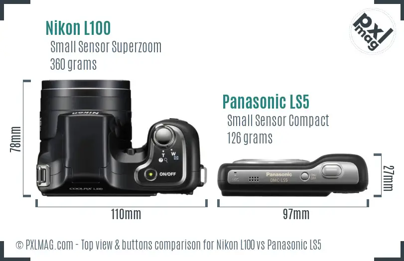 Nikon L100 vs Panasonic LS5 top view buttons comparison