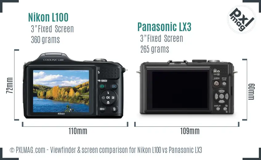 Nikon L100 vs Panasonic LX3 Screen and Viewfinder comparison