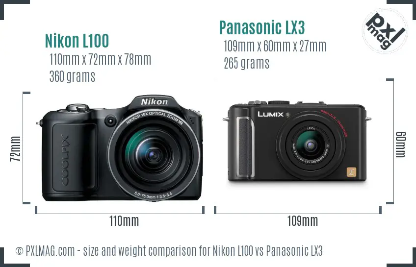 Nikon L100 vs Panasonic LX3 size comparison