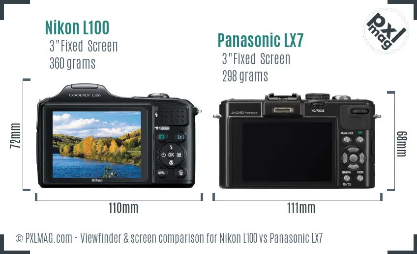 Nikon L100 vs Panasonic LX7 Screen and Viewfinder comparison Nikon L100 vs Panasonic LX7 Screen and Viewfinder comparison