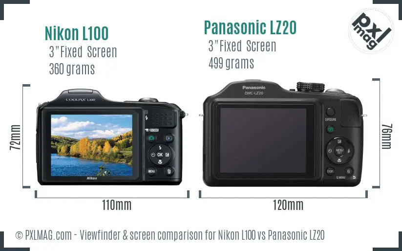 Nikon L100 vs Panasonic LZ20 Screen and Viewfinder comparison
