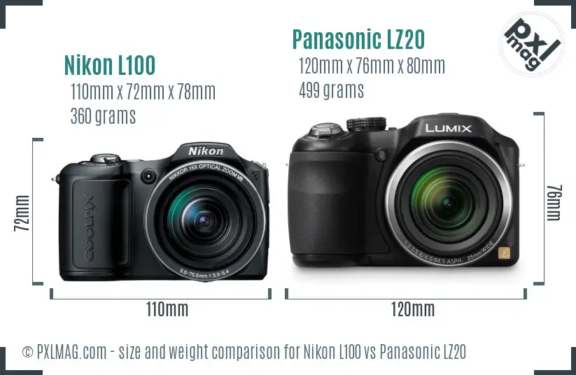 Nikon L100 vs Panasonic LZ20 size comparison