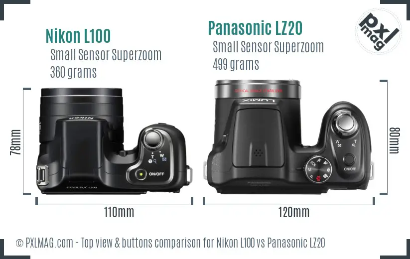 Nikon L100 vs Panasonic LZ20 top view buttons comparison