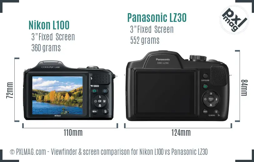 Nikon L100 vs Panasonic LZ30 Screen and Viewfinder comparison