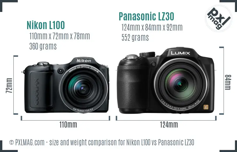 Nikon L100 vs Panasonic LZ30 size comparison