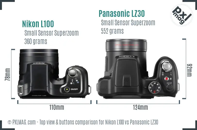 Nikon L100 vs Panasonic LZ30 top view buttons comparison