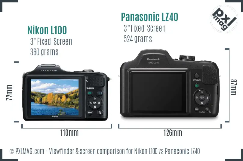 Nikon L100 vs Panasonic LZ40 Screen and Viewfinder comparison