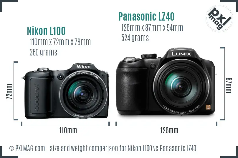 Nikon L100 vs Panasonic LZ40 size comparison