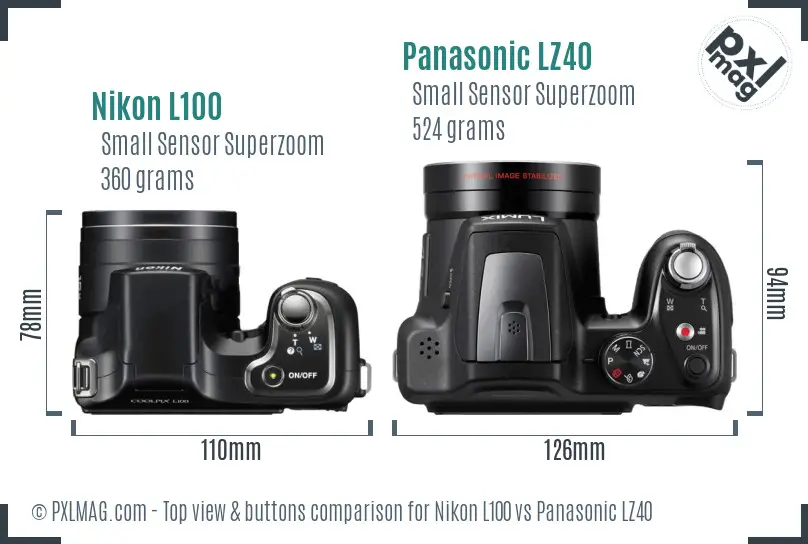 Nikon L100 vs Panasonic LZ40 top view buttons comparison