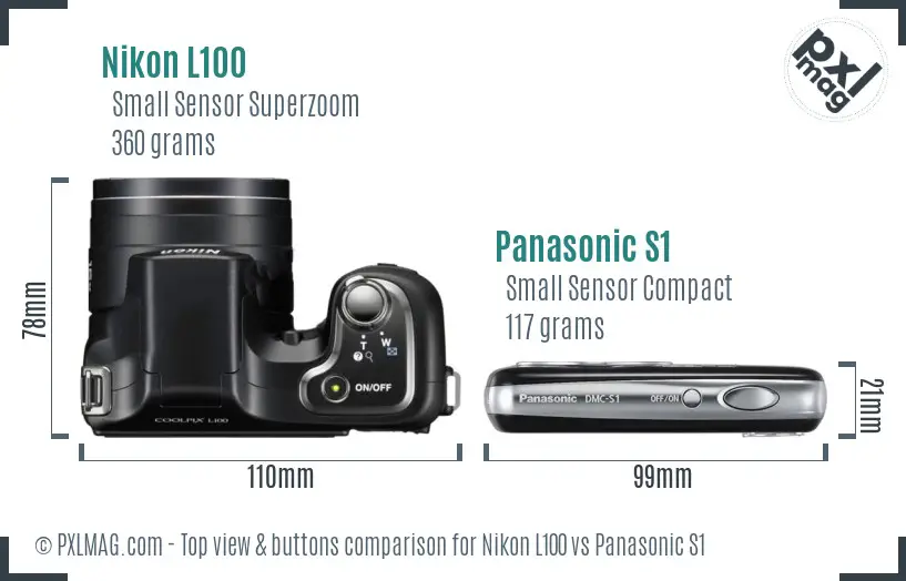 Nikon L100 vs Panasonic S1 top view buttons comparison