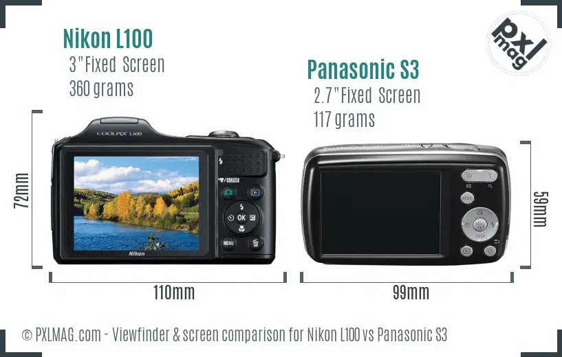 Nikon L100 vs Panasonic S3 Screen and Viewfinder comparison