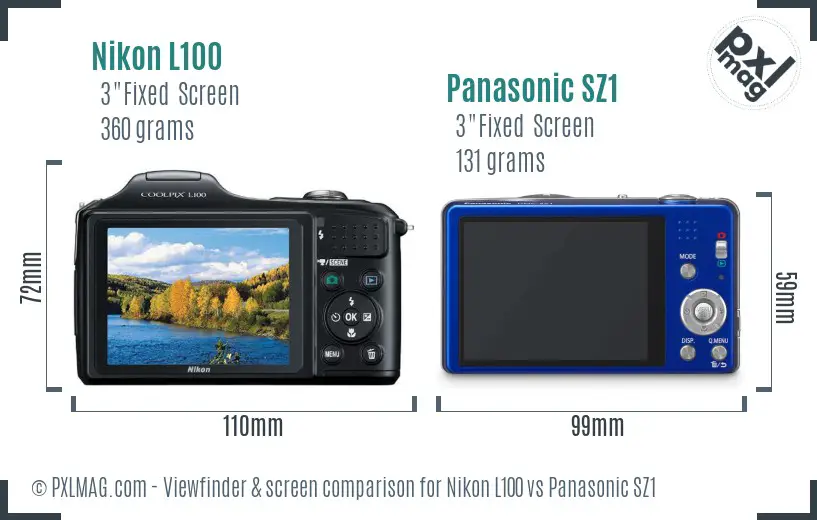 Nikon L100 vs Panasonic SZ1 Screen and Viewfinder comparison Nikon L100 vs Panasonic SZ1 Screen and Viewfinder comparison