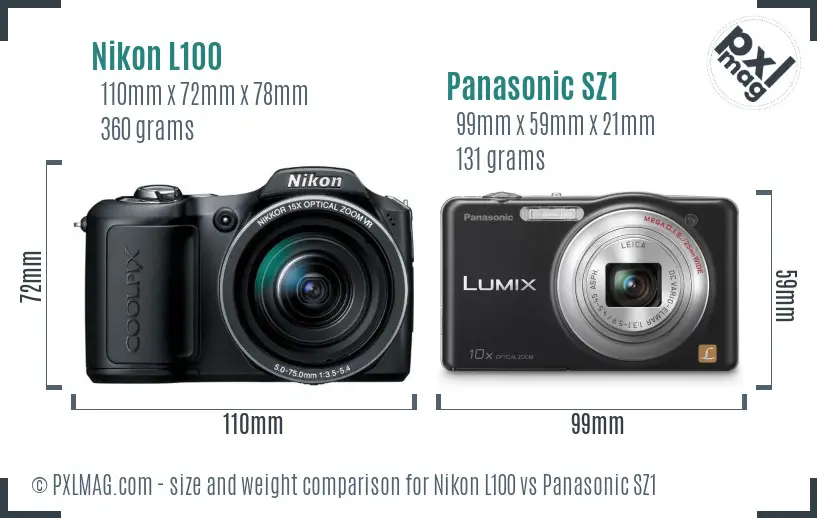 Nikon L100 vs Panasonic SZ1 size comparison Nikon L100 vs Panasonic SZ1 size comparison