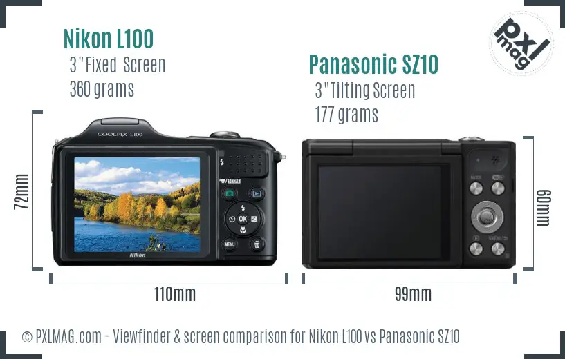 Nikon L100 vs Panasonic SZ10 Screen and Viewfinder comparison