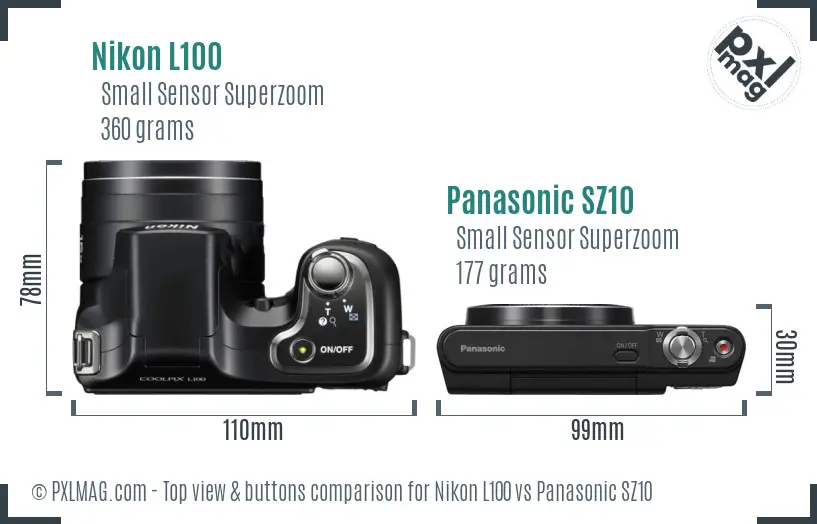 Nikon L100 vs Panasonic SZ10 top view buttons comparison