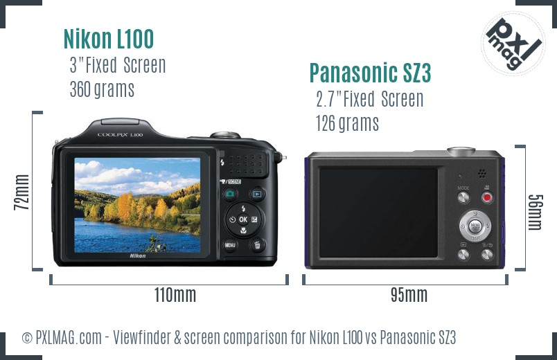 Nikon L100 vs Panasonic SZ3 Screen and Viewfinder comparison