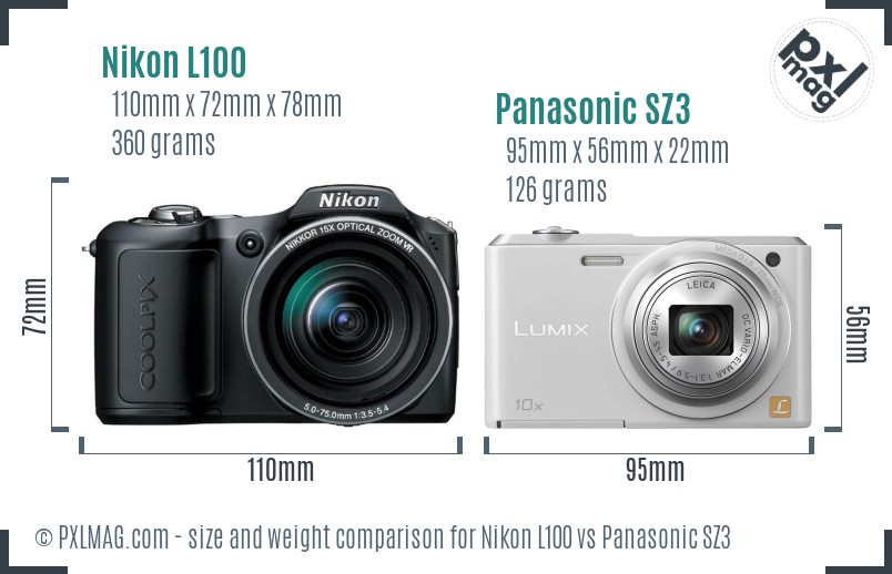 Nikon L100 vs Panasonic SZ3 size comparison Nikon L100 vs Panasonic SZ3 size comparison