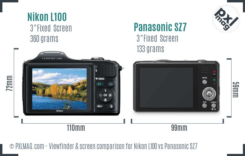 Nikon L100 vs Panasonic SZ7 Screen and Viewfinder comparison