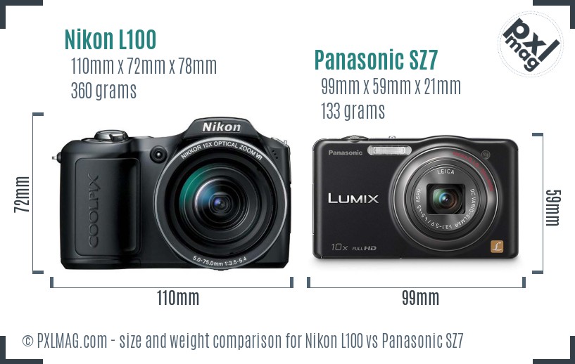 Nikon L100 vs Panasonic SZ7 size comparison