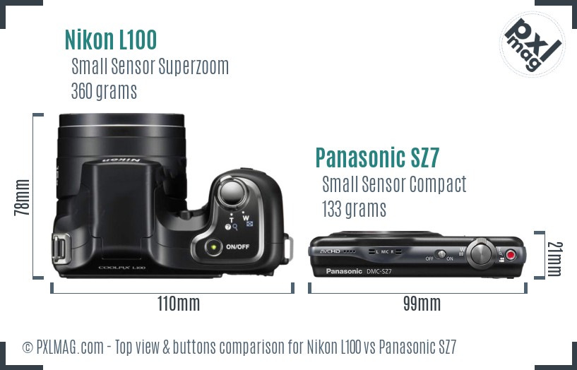 Nikon L100 vs Panasonic SZ7 top view buttons comparison