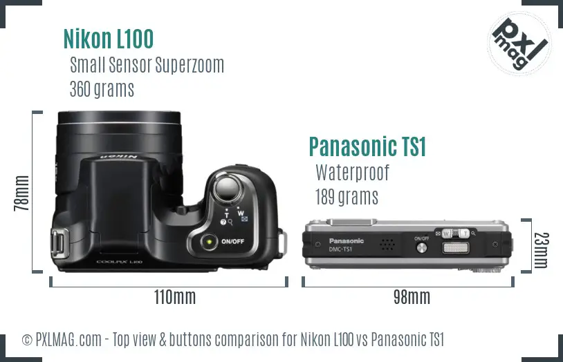 Nikon L100 vs Panasonic TS1 top view buttons comparison Nikon L100 vs Panasonic TS1 top view buttons comparison