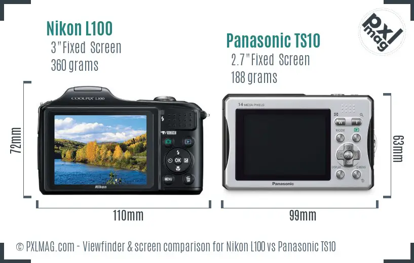 Nikon L100 vs Panasonic TS10 Screen and Viewfinder comparison