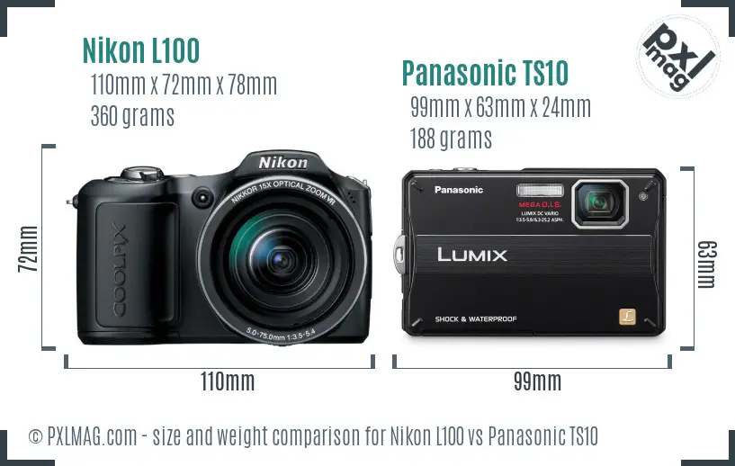 Nikon L100 vs Panasonic TS10 size comparison