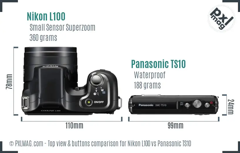 Nikon L100 vs Panasonic TS10 top view buttons comparison