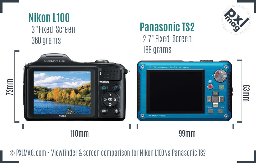 Nikon L100 vs Panasonic TS2 Screen and Viewfinder comparison