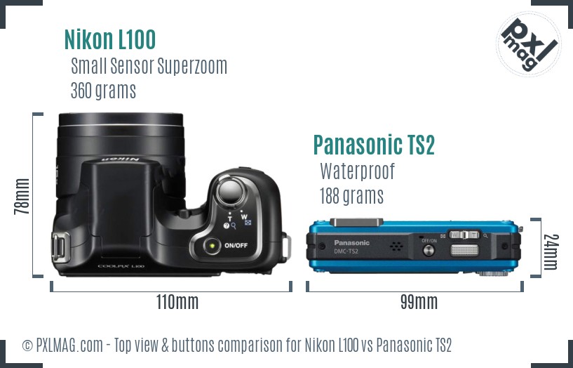Nikon L100 vs Panasonic TS2 top view buttons comparison
