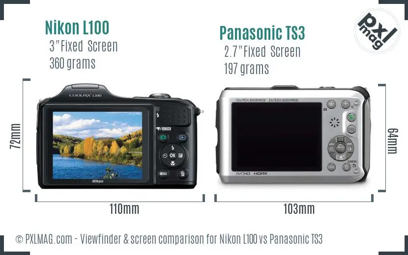 Nikon L100 vs Panasonic TS3 Screen and Viewfinder comparison