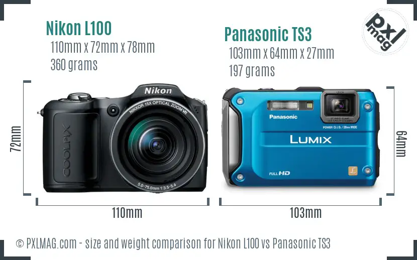 Nikon L100 vs Panasonic TS3 size comparison