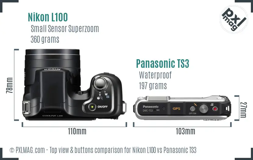 Nikon L100 vs Panasonic TS3 top view buttons comparison