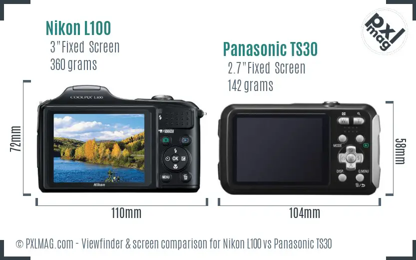 Nikon L100 vs Panasonic TS30 Screen and Viewfinder comparison