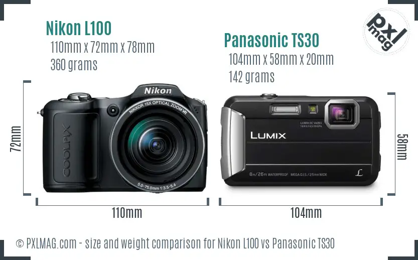 Nikon L100 vs Panasonic TS30 size comparison