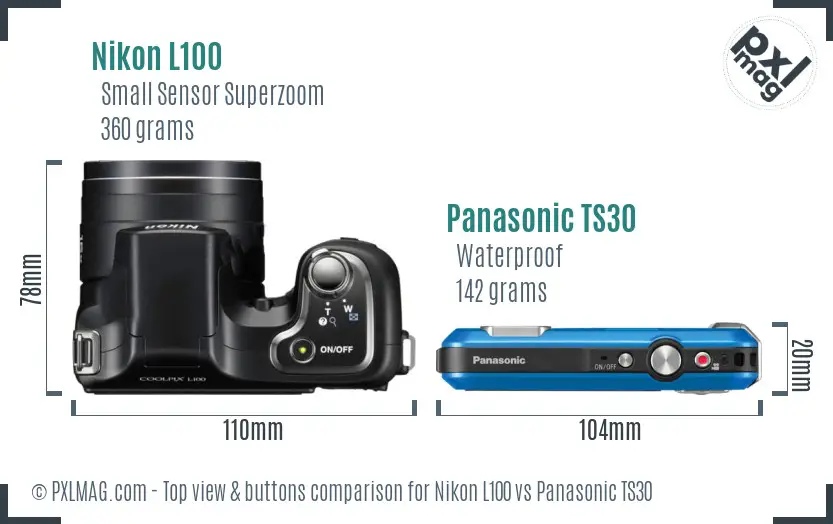 Nikon L100 vs Panasonic TS30 top view buttons comparison