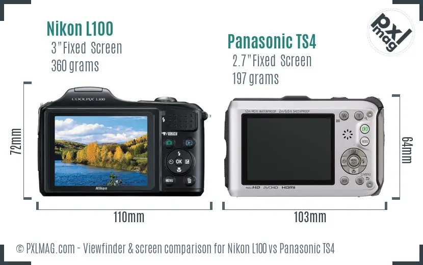 Nikon L100 vs Panasonic TS4 Screen and Viewfinder comparison Nikon L100 vs Panasonic TS4 Screen and Viewfinder comparison