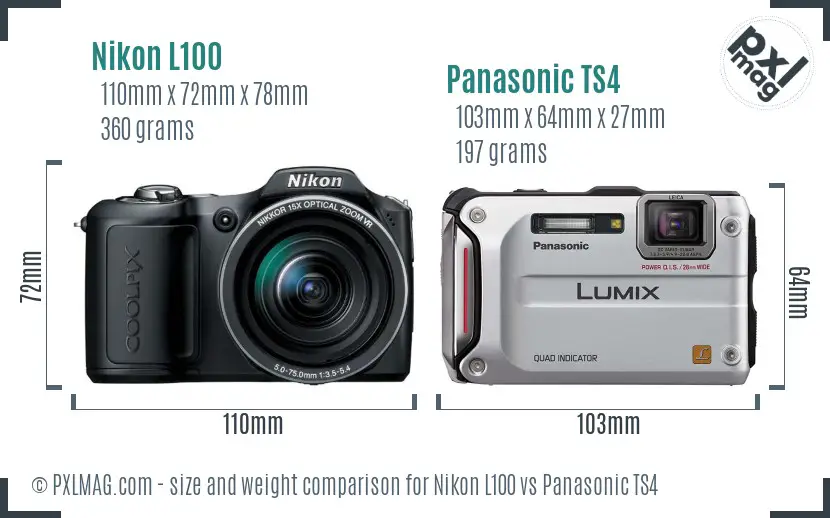 Nikon L100 vs Panasonic TS4 size comparison Nikon L100 vs Panasonic TS4 size comparison