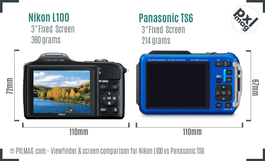 Nikon L100 vs Panasonic TS6 Screen and Viewfinder comparison