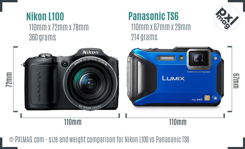 Nikon L100 vs Panasonic TS6 size comparison