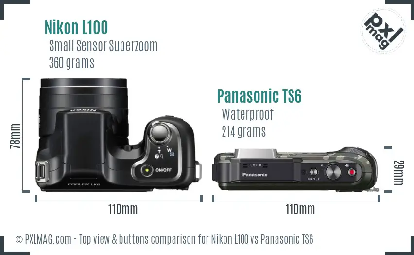 Nikon L100 vs Panasonic TS6 top view buttons comparison