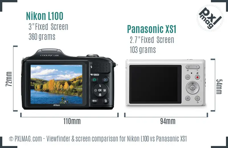 Nikon L100 vs Panasonic XS1 Screen and Viewfinder comparison