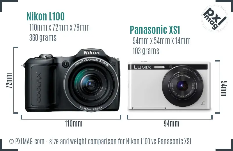 Nikon L100 vs Panasonic XS1 size comparison