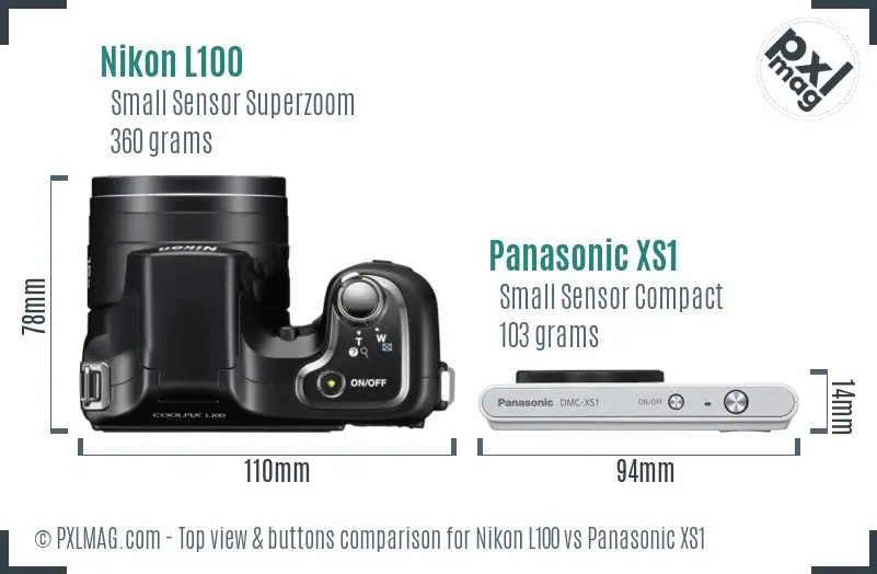 Nikon L100 vs Panasonic XS1 top view buttons comparison