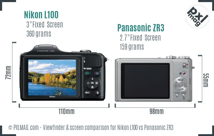 Nikon L100 vs Panasonic ZR3 Screen and Viewfinder comparison