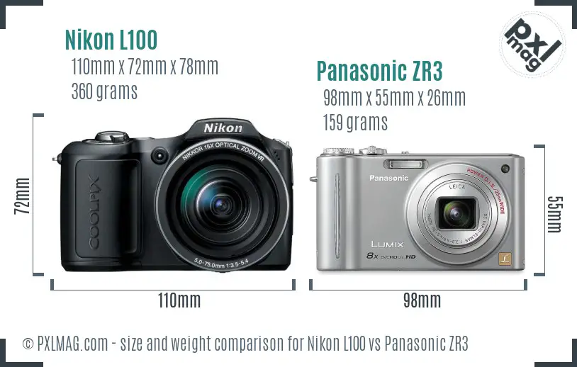 Nikon L100 vs Panasonic ZR3 size comparison