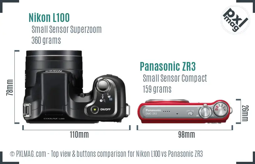 Nikon L100 vs Panasonic ZR3 top view buttons comparison