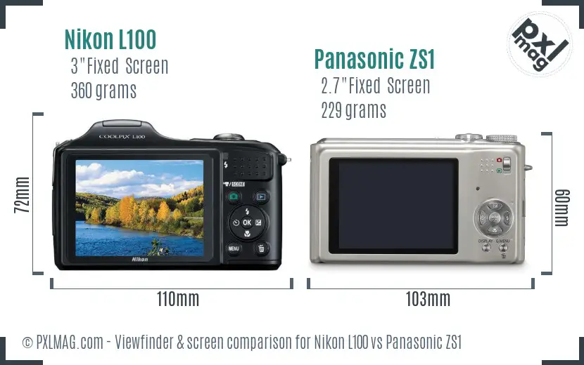 Nikon L100 vs Panasonic ZS1 Screen and Viewfinder comparison